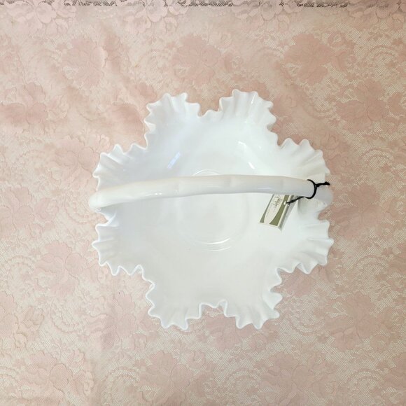 Fenton Hobnail Milk Glass Basket in Original Box with Tag - Picture 4 of 7